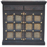 Indian Embossed Antique Brass work Solid wood 2 Door Sideboard 90x40x90cm